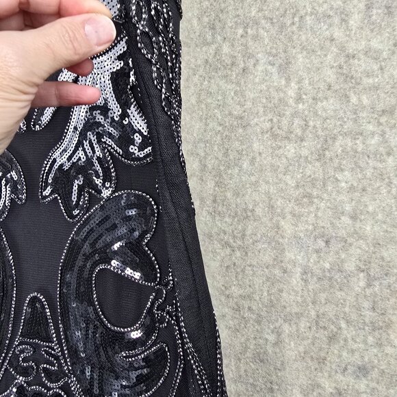 Sequined Fringe Black Sleeveless Cocktail Dress Elegant Art Deco Style Polyester - Picture 5 of 8